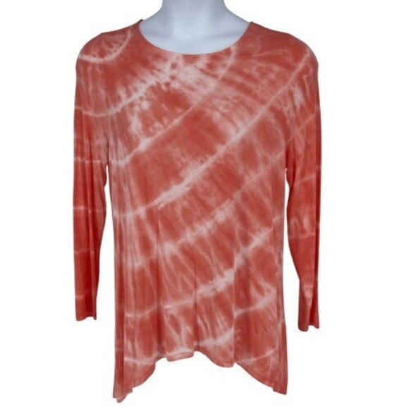 Soft Surroundings Icon Effie Tunic Top Coral Tie Dye Long Sleeve Relaxed Size XL - Picture 1 of 9